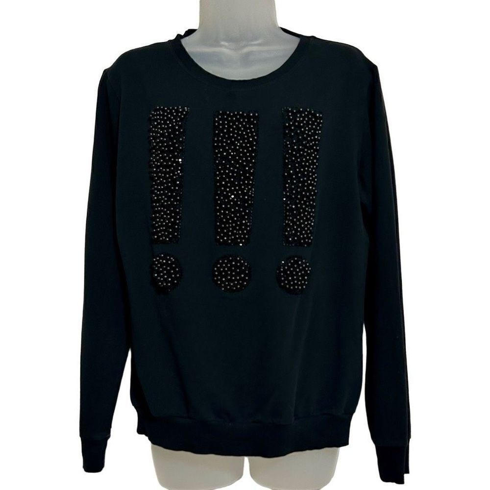 Speedway Luxury Italian Top Women's Large Black Bead Embellishments Long Sleeve